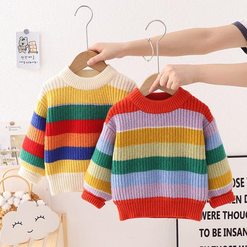 Rainbow Sweater Kids Knitted Shirt Long Sleeve Top Pullover